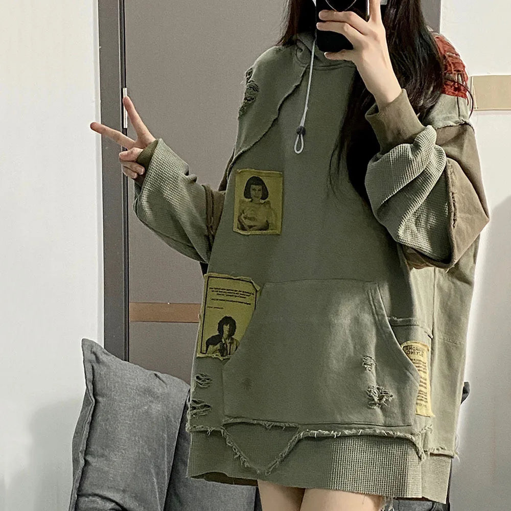 Women Fashion Oversized Patchwork Hoodies