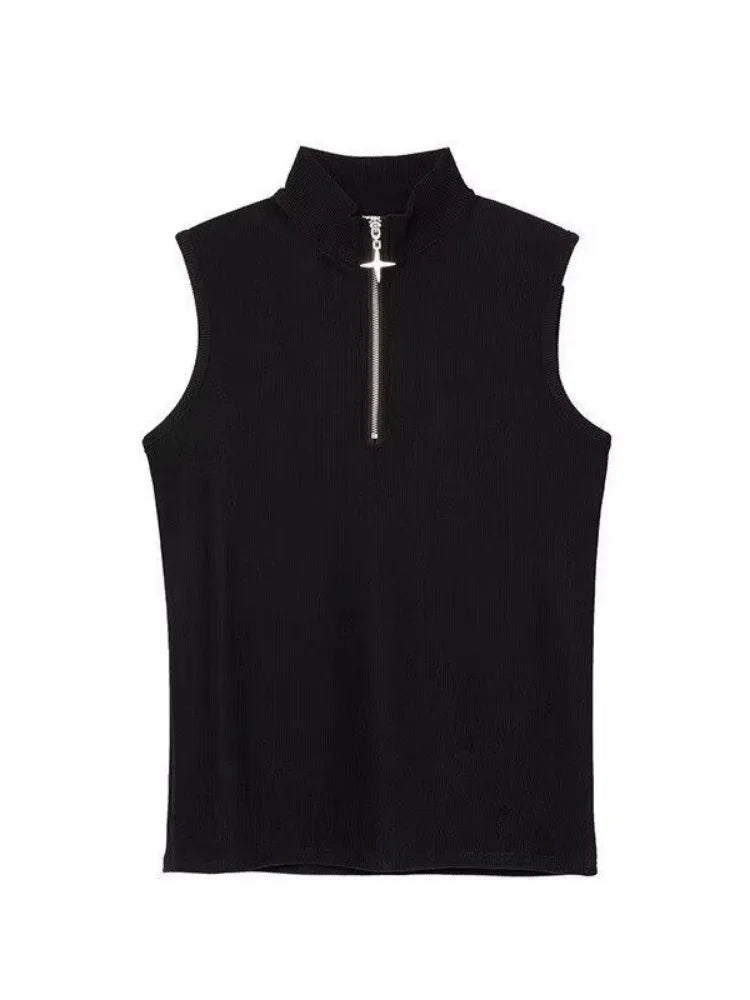 Urban Stand Neck Zipper Streetwear Sleeveless Tanks - Premium Vest from Craftklart Dropship - Just $14.89! Shop now at Craftklart.store