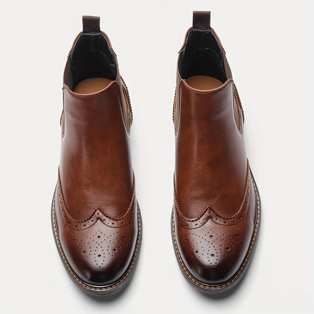 Brogue Chelsea Men Boots Classical American Style Leather Boots
