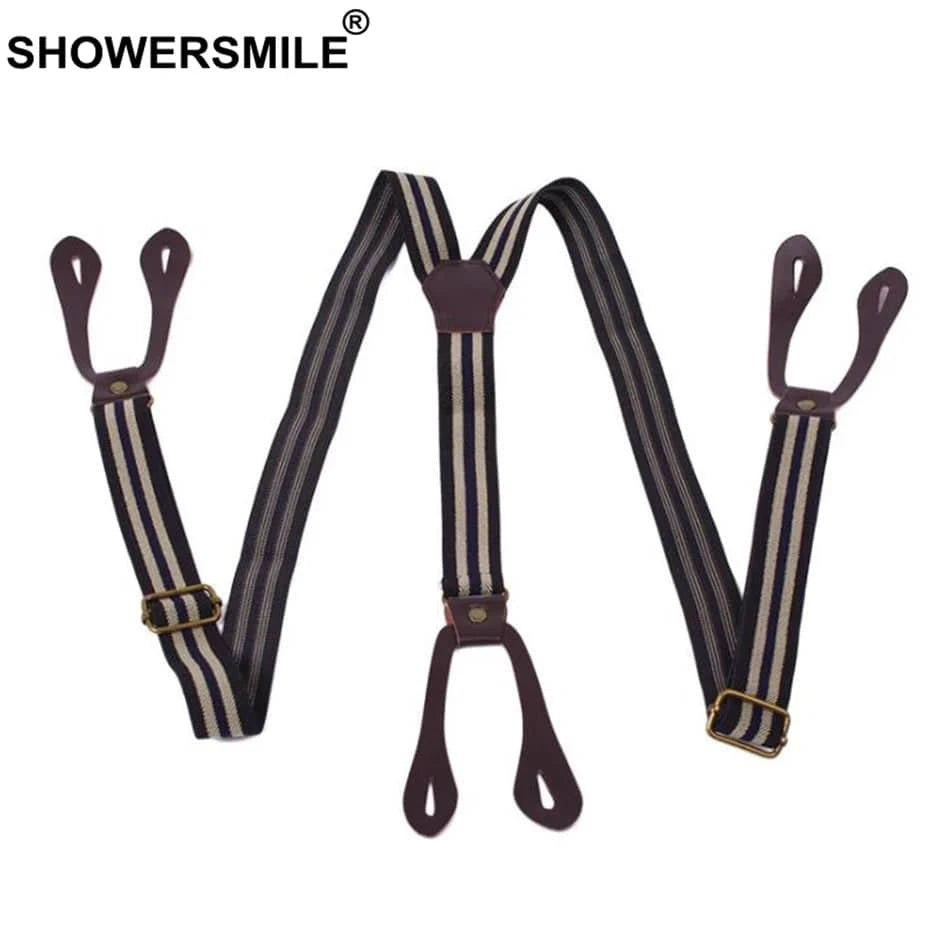 Men's British urban casual brace trousers suspenders strap with adjustable clips and classic design, shown on a neutral background.