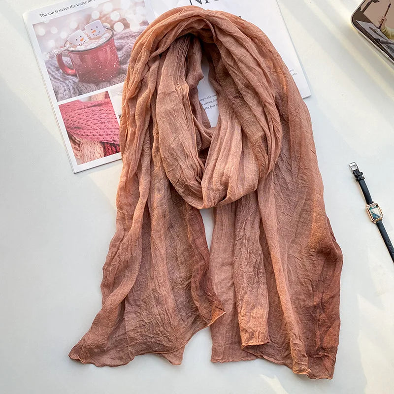 Women's Urban Cotton and Linen Tie-dye Long Folds Scarf