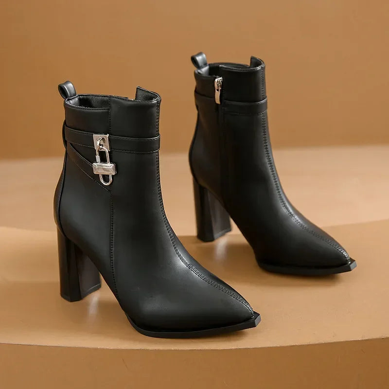 Women's Chunky High Heel Short Boots - Premium Boots from Craftklart.store - Just $16.89! Shop now at Craftklart.store