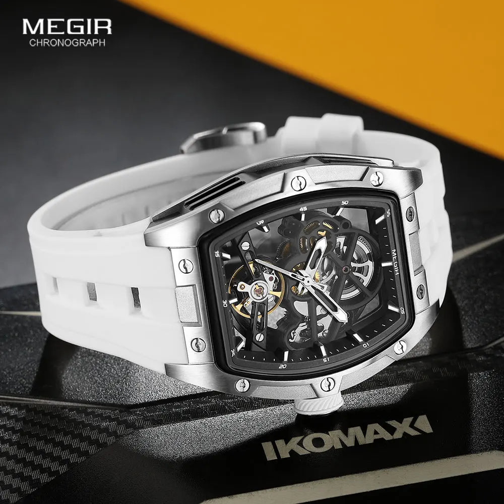 Men's Analog Automatic Wristwatch with White Silicone Strap - Premium Watches from Craftklart Dropship - Just $43.75! Shop now at Craftklart.store