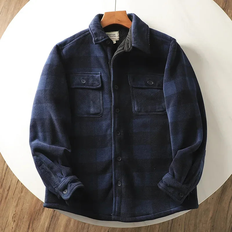 Men's Winter Fleece Linend Warm Plaid Shirt