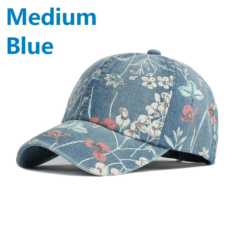 Women's CLIMATE Floral Denim Baseball Cap Hat - Premium Cap from Craftklart Dropship - Just $7.85! Shop now at Craftklart.store