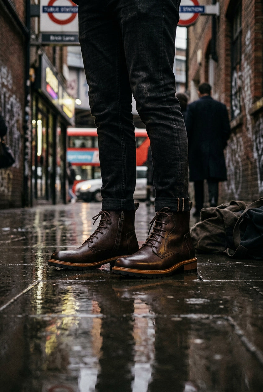 Men's Yardline Leather Ankle Boots by Craftklart Dropship featuring a sleek brown leather design and classic ankle height.