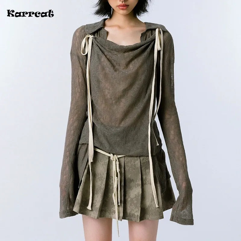 Korean Vintage Patchwork Bandage T-shirt - Premium Shirts & Tops from Craftklart Dropship - Just $18.36! Shop now at Craftklart.store