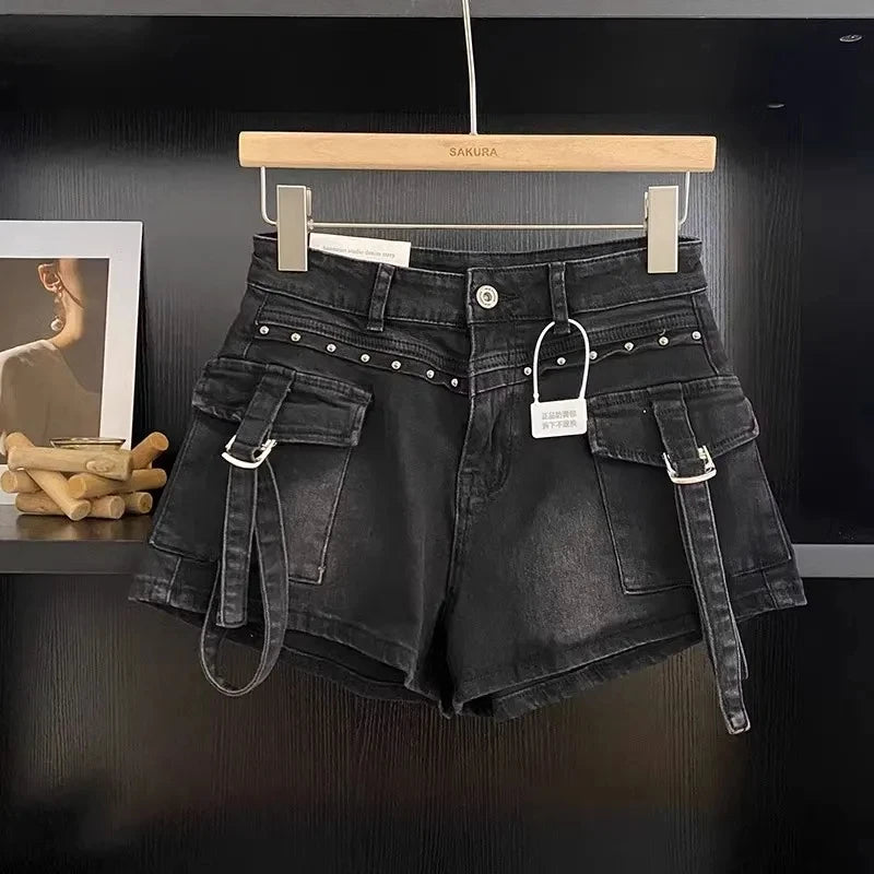 Women's 2024 New Harajuku Washed Biker Workwear Denim Shorts - Premium Skirt from Craftklart Dropship - Just $22.80! Shop now at Craftklart.store