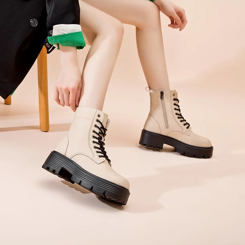 AIYUQI 2025 new women ankle boots thick velvet warm snow boots women's genuine leather winter female boots non-slip short boots