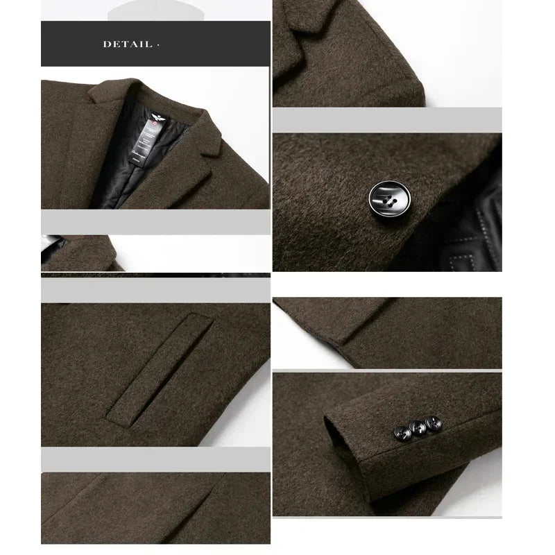 BROWON Brand Trench Coat Men Autumn and Winter New Solid Color Long Woolen Coat for Men Business Casual Windbreaker Men Clothing - Craftklart.store