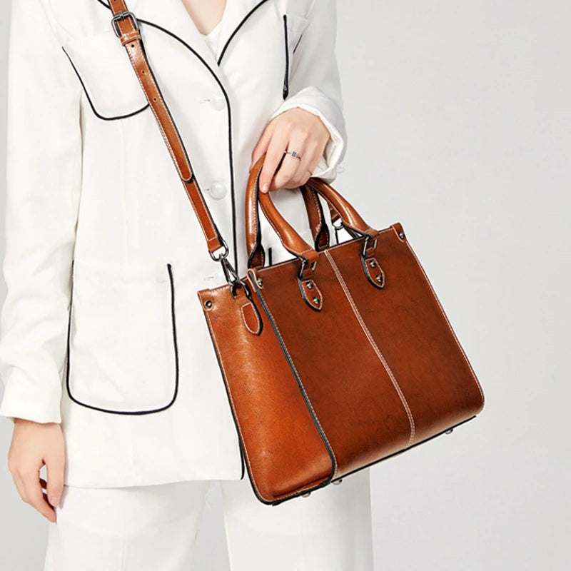 Women's Urban Styled Genuine Leather Top Handle Bag - Craftklart.store