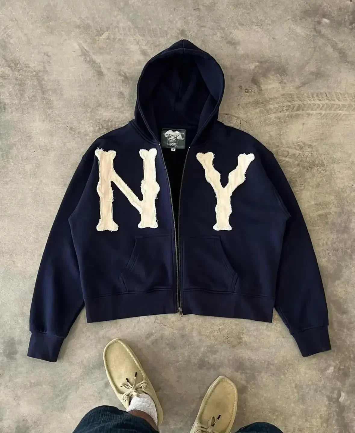 Unisex Embroidered Oversized Hoodie Y2k Harajuku Retro Zipper Sweatshirt