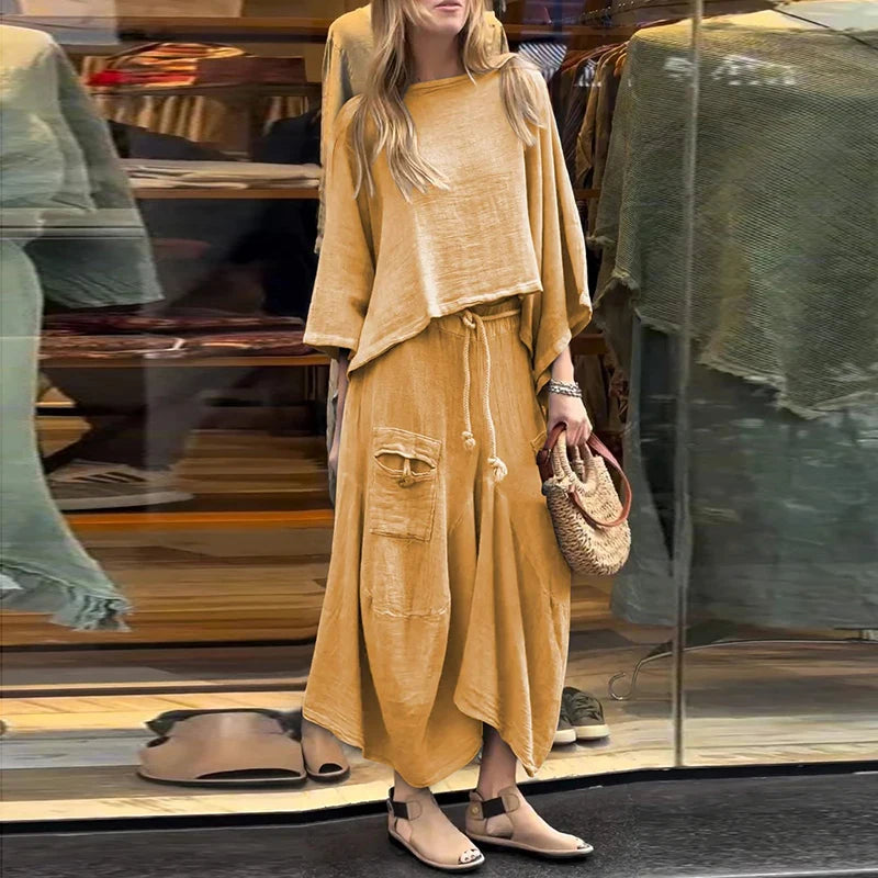Loose Casual Solid Cotton Linen 2 Piece Sets Women - Premium Set from Craftklart Dropship - Just $28.08! Shop now at Craftklart.store