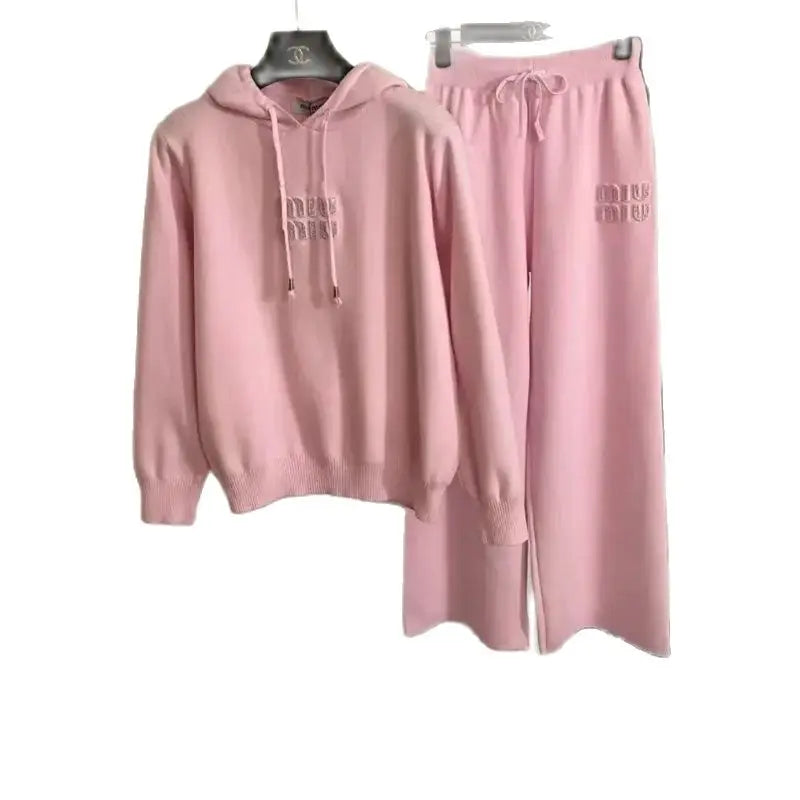 Branded Hooded Knitwear Two-Piece Suit Women 2024 - Premium Set from Craftklart Dropship - Just $53.60! Shop now at Craftklart.store