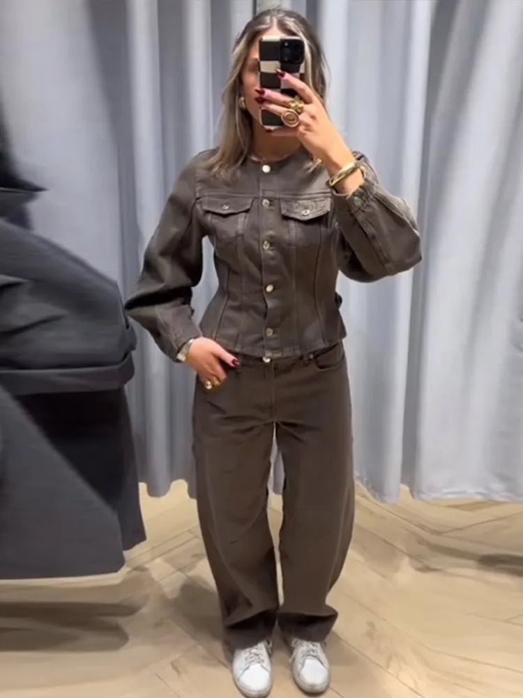 Urban Women Denim Jacket & Pants Set