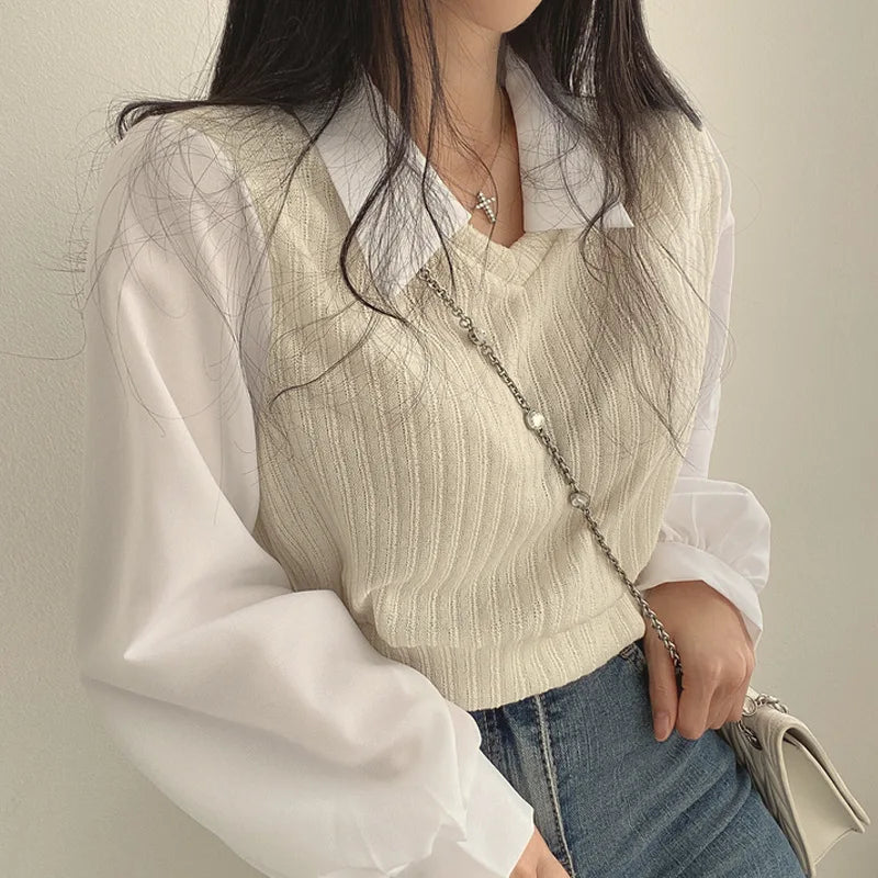 Chic Knitted Patchwork Blouse Shirts - Premium Blouse from Craftklart Dropship - Just $5! Shop now at Craftklart.store