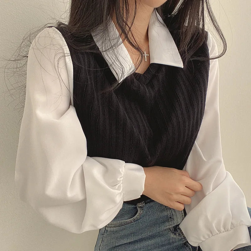 Chic Knitted Patchwork Blouse Shirts - Premium Blouse from Craftklart Dropship - Just $5! Shop now at Craftklart.store