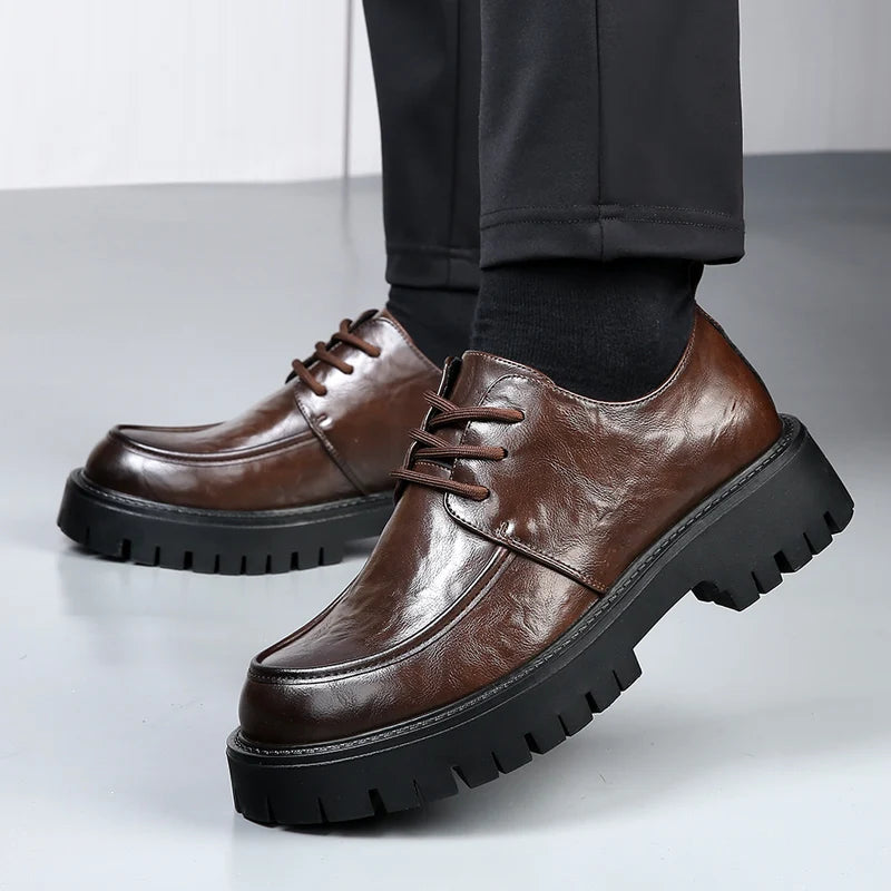 Urban Casual Men's Genuine Leather British Style Thick Bottom Work Shoes