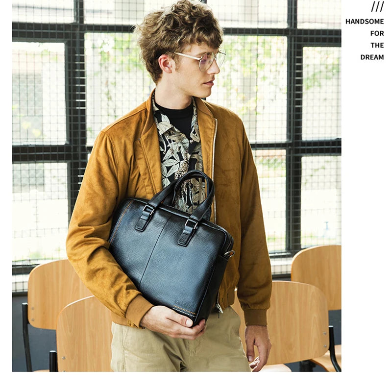 Genuine Leather Men's Briefcase Black Shoulder Laptop Bag - Premium Laptop Bag from Craftklart Dropship - Just $46.63! Shop now at Craftklart.store