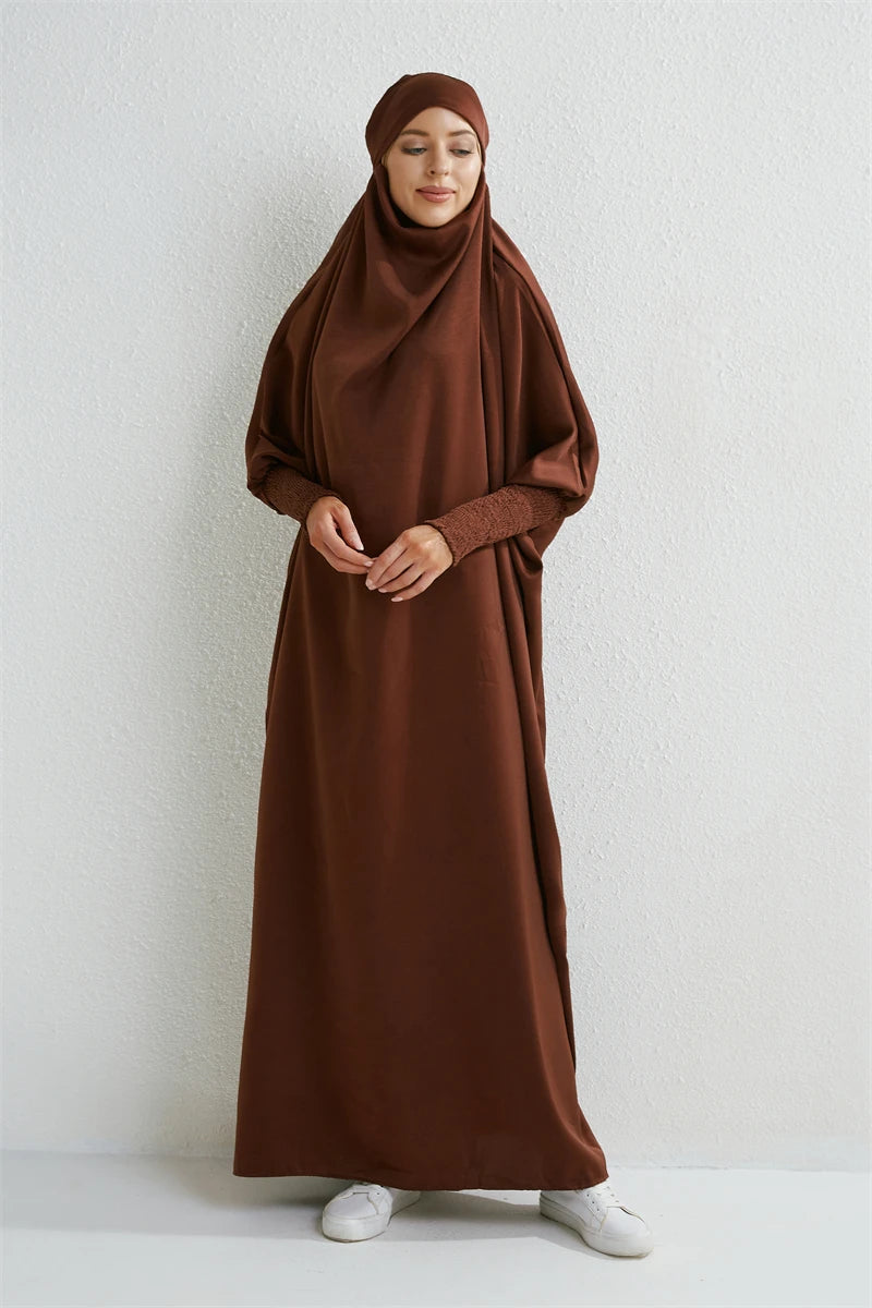 Women's Urban Flowing Hooded Abaya with Smocking Sleeve One-piece
