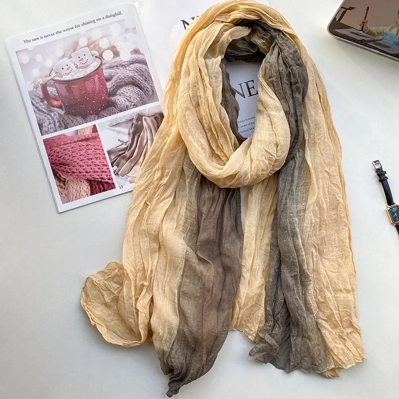 Women's Urban Cotton and Linen Tie-dye Long Folds Scarf