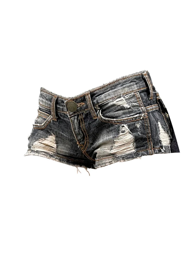 Women Blue Ripped Denim Shorts Low Waist Mini Jeans - Premium Shorts from Craftklart Dropship - Just $24.18! Shop now at Craftklart.store