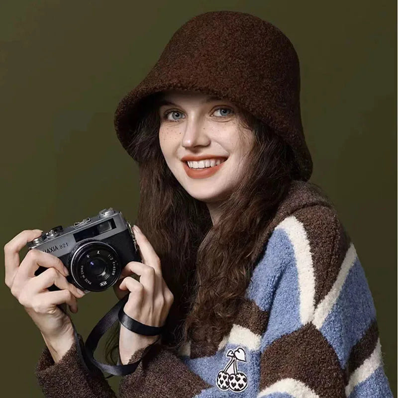 Simple Wool Bucket Hat for Women