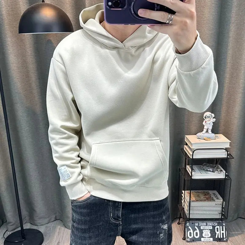 Solid Color Hooded Long Sleeved Hoodie Men's Clean Version Simple Casual Pullover Men's Casual Top Trendy