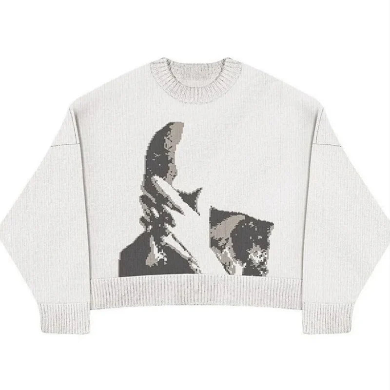 Men's winter sweater pullover knitted long sleeved top hip-hop rock fashion Harajuku cartoon thinking boy print Y2k streetwear - Craftklart.store