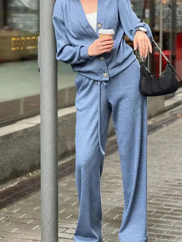 Women Casual V Neck Single Breasted Long Sleeved Coat & Pants Set - Premium Sets from Craftklart Dropship - Just $13.95! Shop now at Craftklart.store