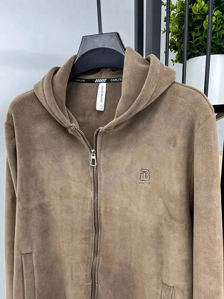 Korean urban streetwear men's hoodie with embossed design, black Craftklart.store hoodie, casual street fashion look