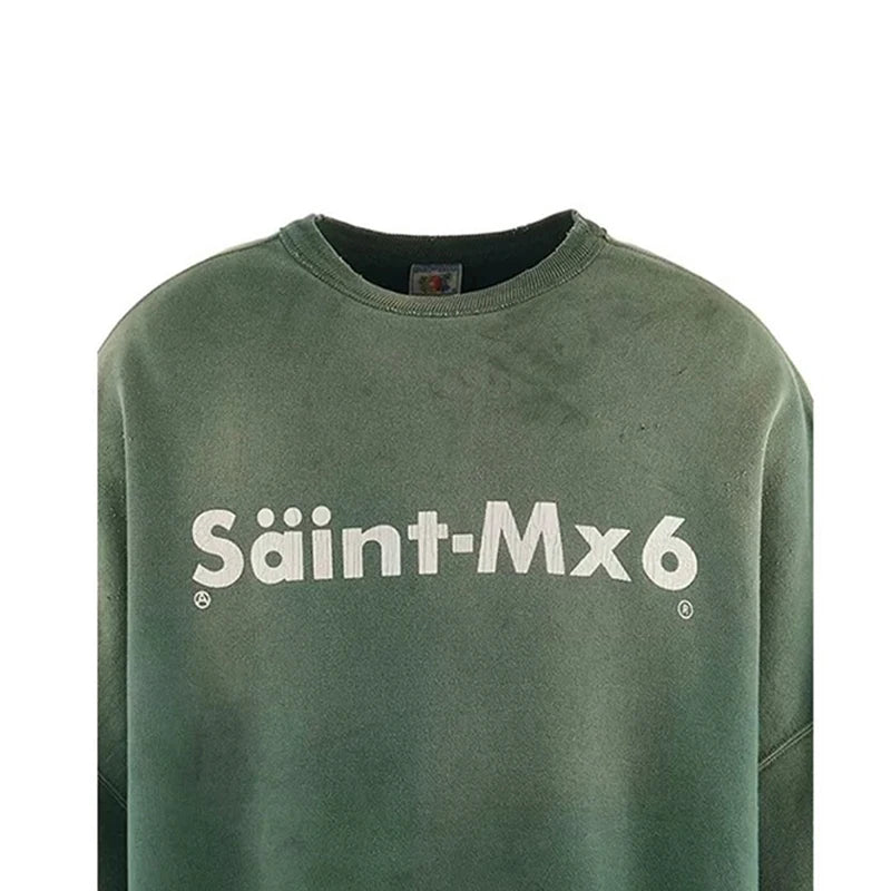 Men's Simple Letter Green Black Damaged Sweatshirts