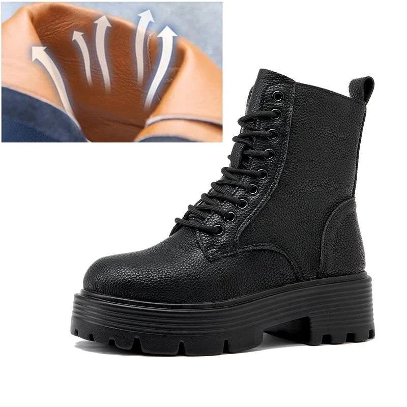 AIYUQI 2025 new women ankle boots thick velvet warm snow boots women's genuine leather winter female boots non-slip short boots - Craftklart.store