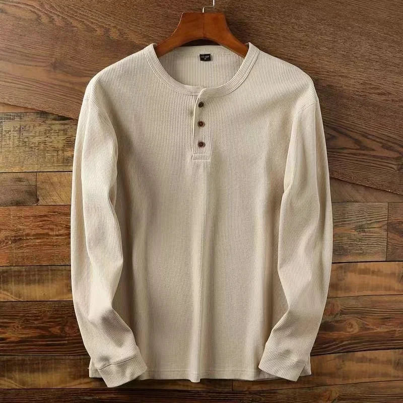 Henley Waffle Half Button Breathable 100% Cotton Tops - Premium Longsleeve Top from Craftklart Dropship - Just $16.25! Shop now at Craftklart.store