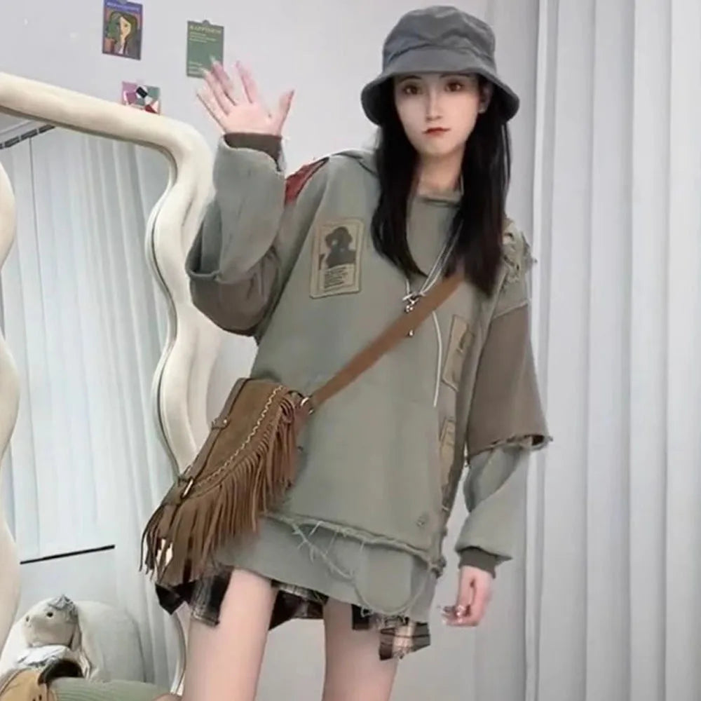 Women Fashion Oversized Patchwork Hoodies