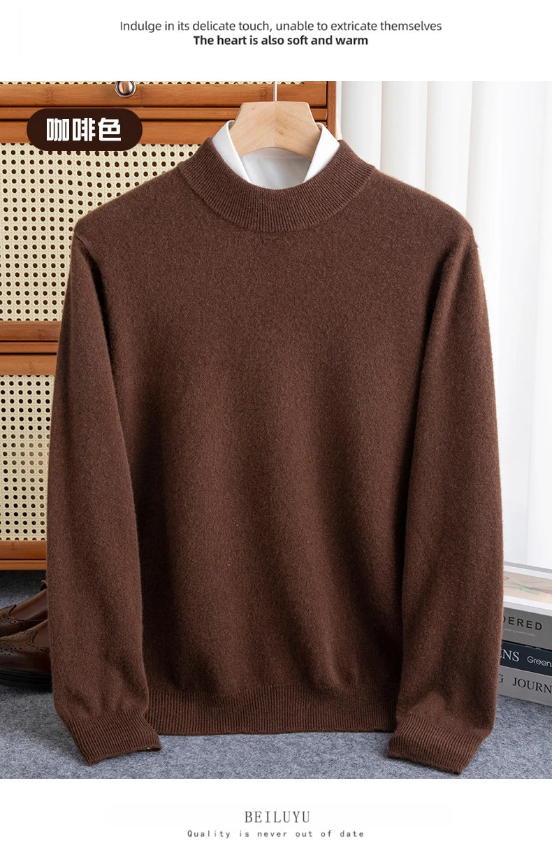 New Fashion Men's 100% Wool Pullover Half-high Collar Sweater - Craftklart.store