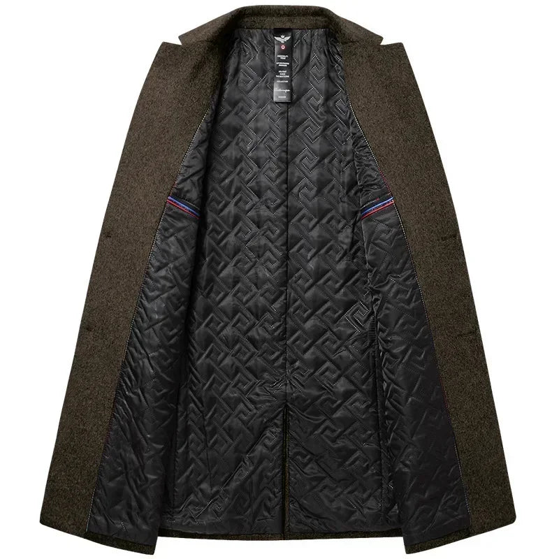 BROWON Brand Trench Coat Men Autumn and Winter New Solid Color Long Woolen Coat for Men Business Casual Windbreaker Men Clothing - Craftklart.store