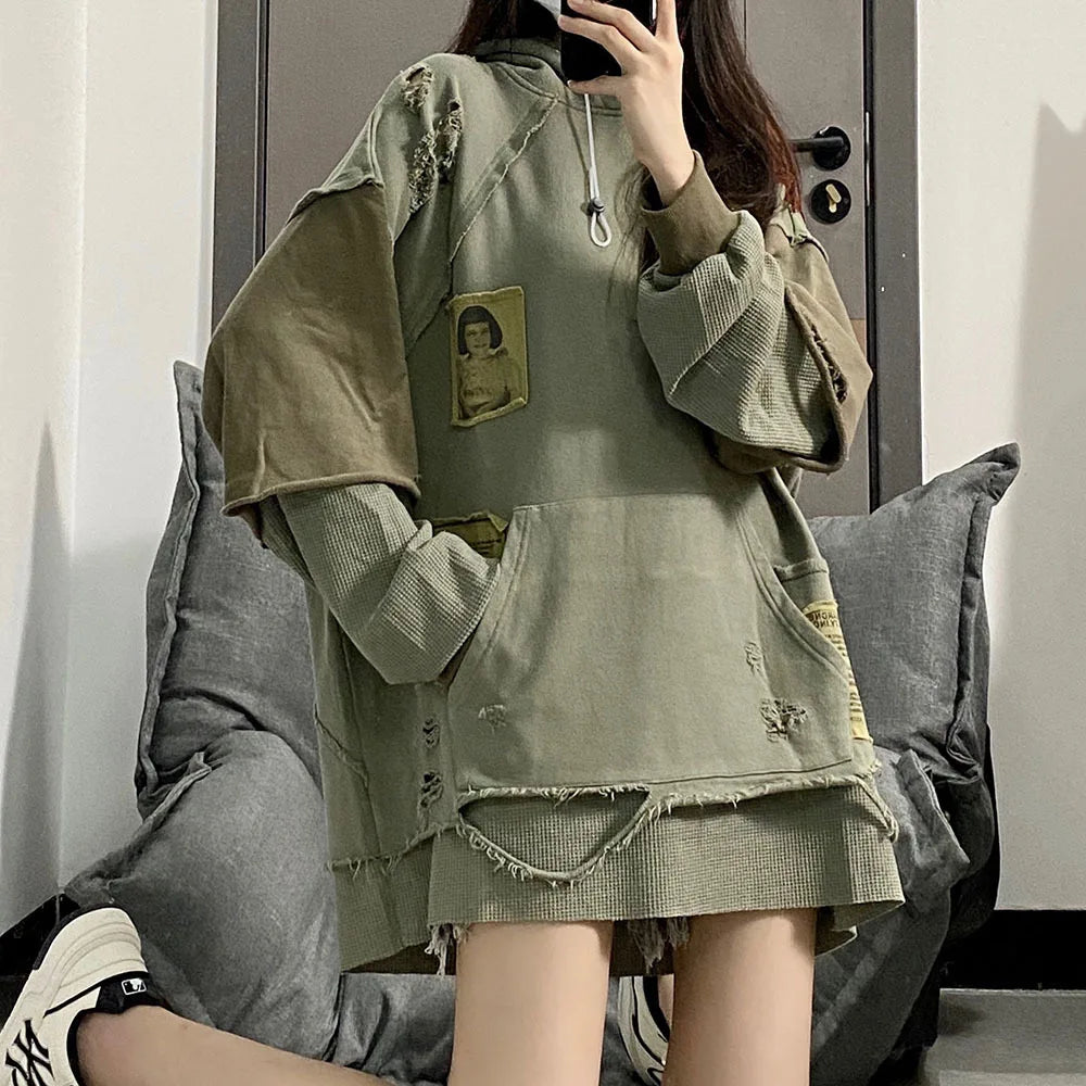 Women Fashion Oversized Patchwork Hoodies