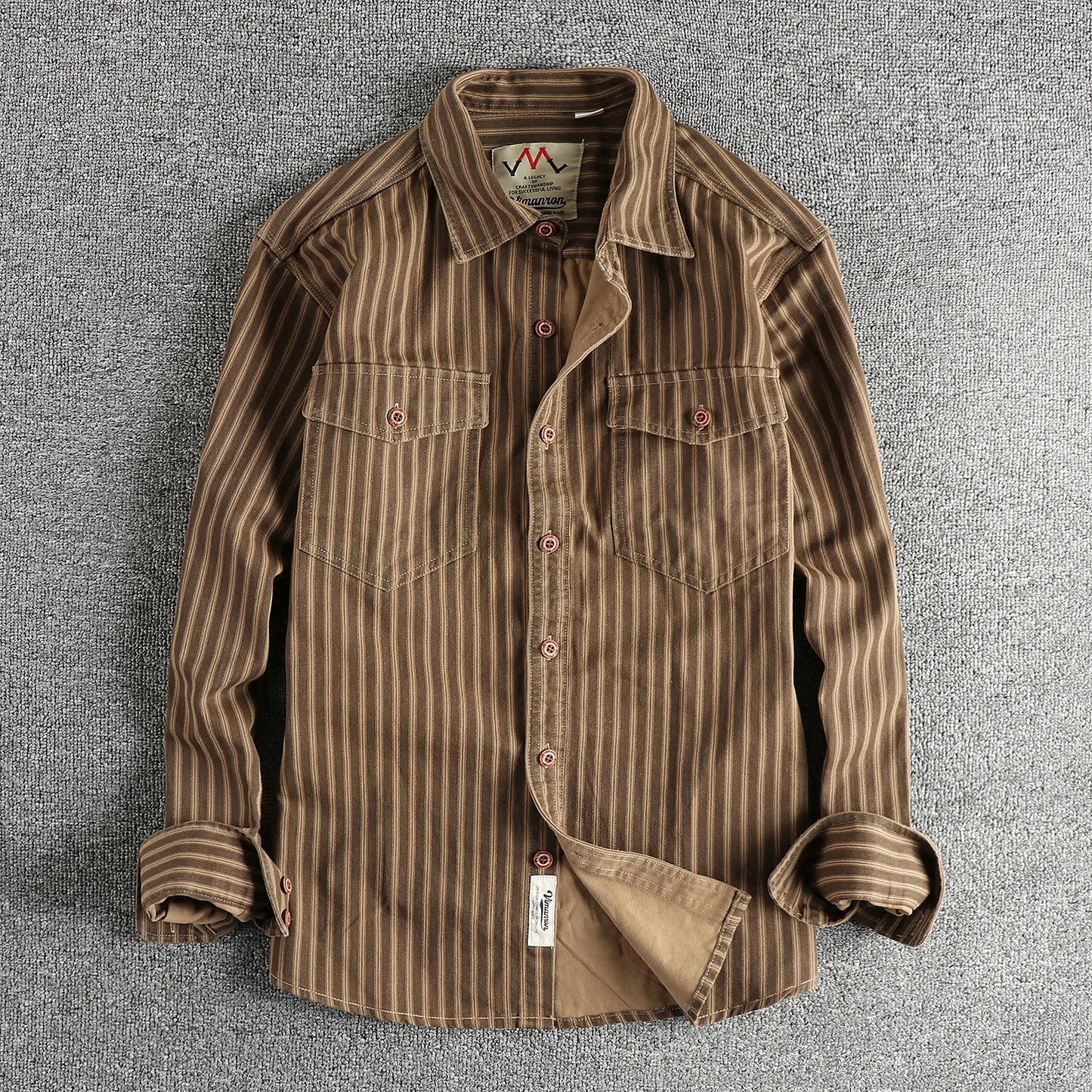 Men's American Retro Stripe Long-Sleeve Lapel Shirt - Premium Shirt from Craftklart Dropship - Just $30.30! Shop now at Craftklart.store