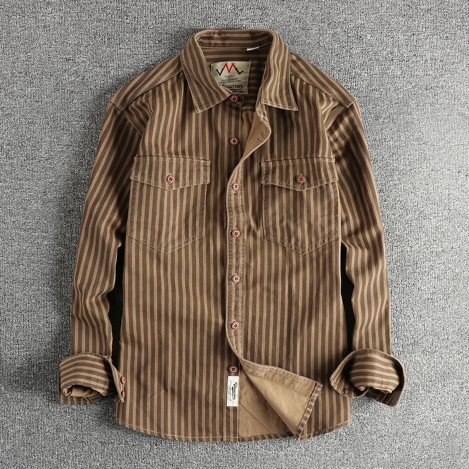 Men's American Retro Stripe Long-Sleeve Lapel Shirt - Premium Shirt from Craftklart Dropship - Just $30.30! Shop now at Craftklart.store