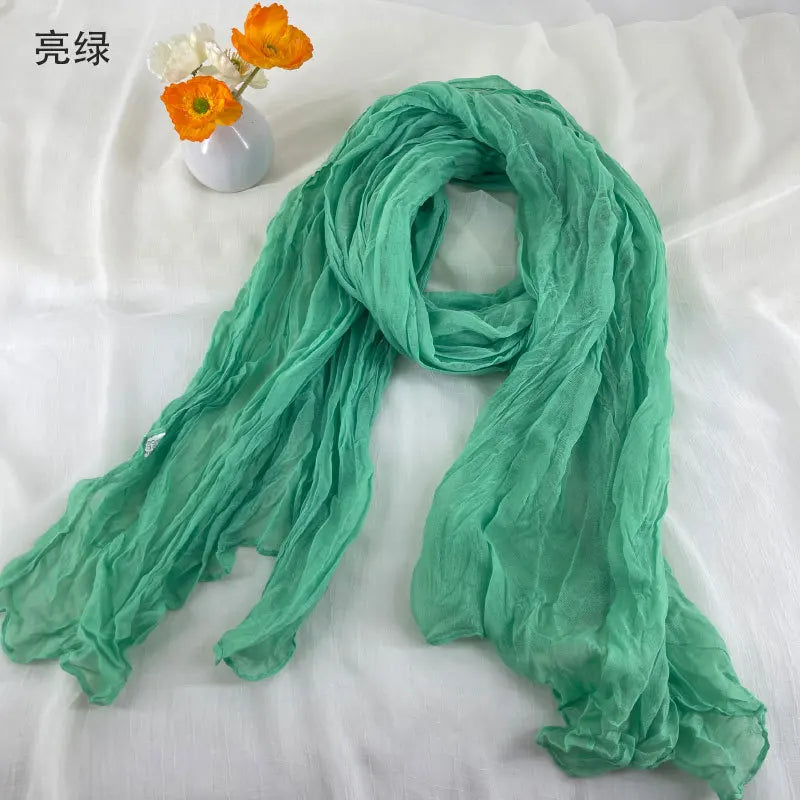 Women Soft Breathable Cotton and Linen Scarves Solid Color Pleated Scarf Retro Bohemian Style Long Wraps 180*90cm Multi Color