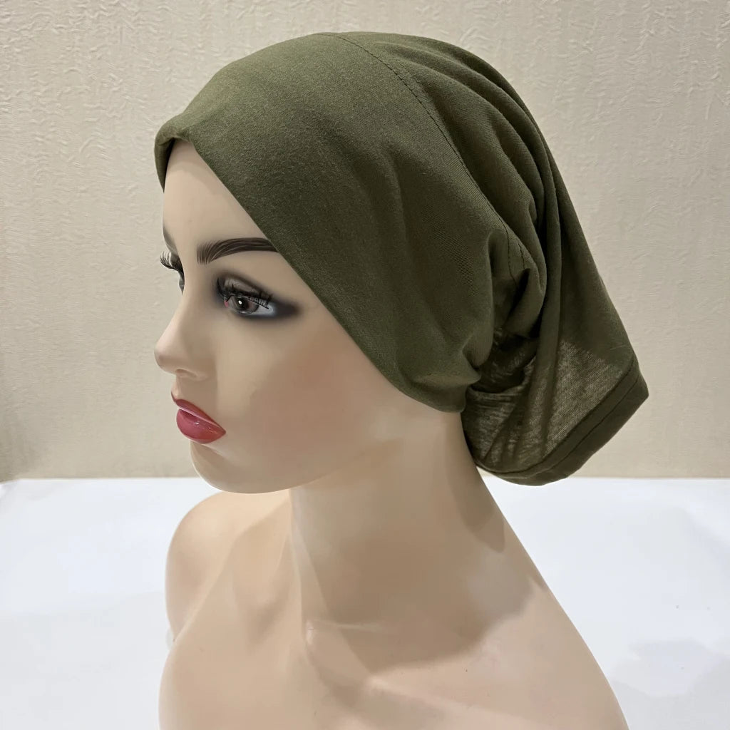 Traditional Ladies Pure Color Stretch Head Scarf Under Hijab Bonnet