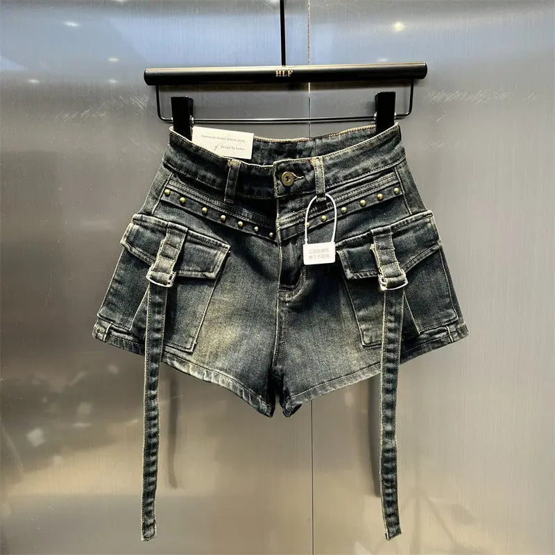 Women's 2024 New Harajuku Washed Biker Workwear Denim Shorts - Premium Skirt from Craftklart Dropship - Just $22.80! Shop now at Craftklart.store