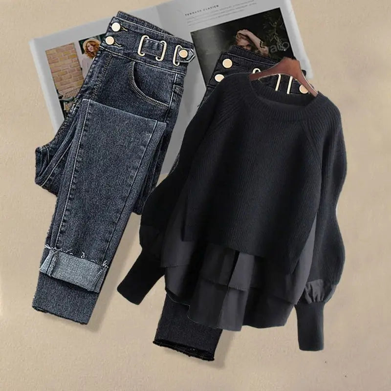 Women's Urban Jeans & Top Matching Korean Set - Premium Sets from Craftklart Dropship - Just $9.43! Shop now at Craftklart.store