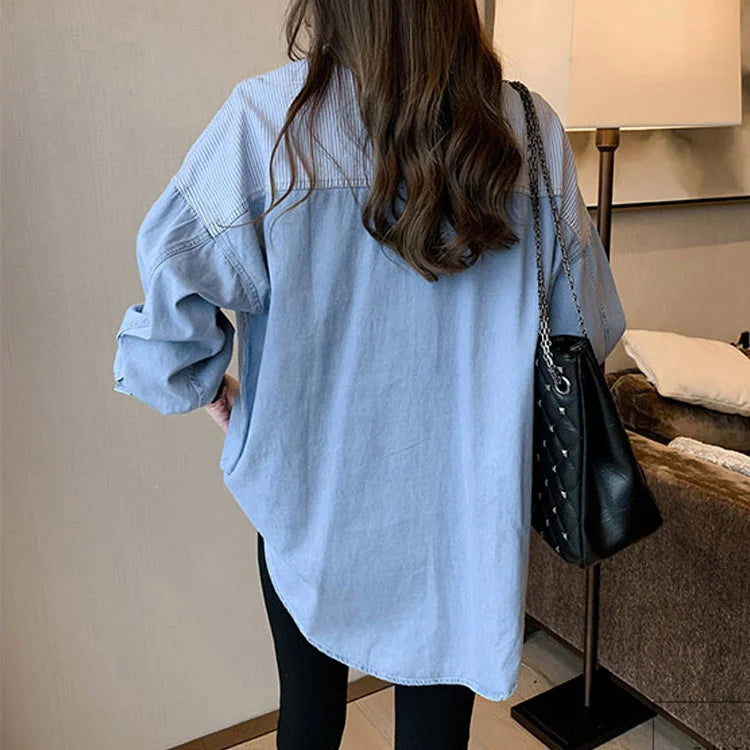 Blue Denim Shirt Women Batwing Sleeve Asymmetrical Shirt - Premium shirt from Craftklart Dropship - Just $21! Shop now at Craftklart.store
