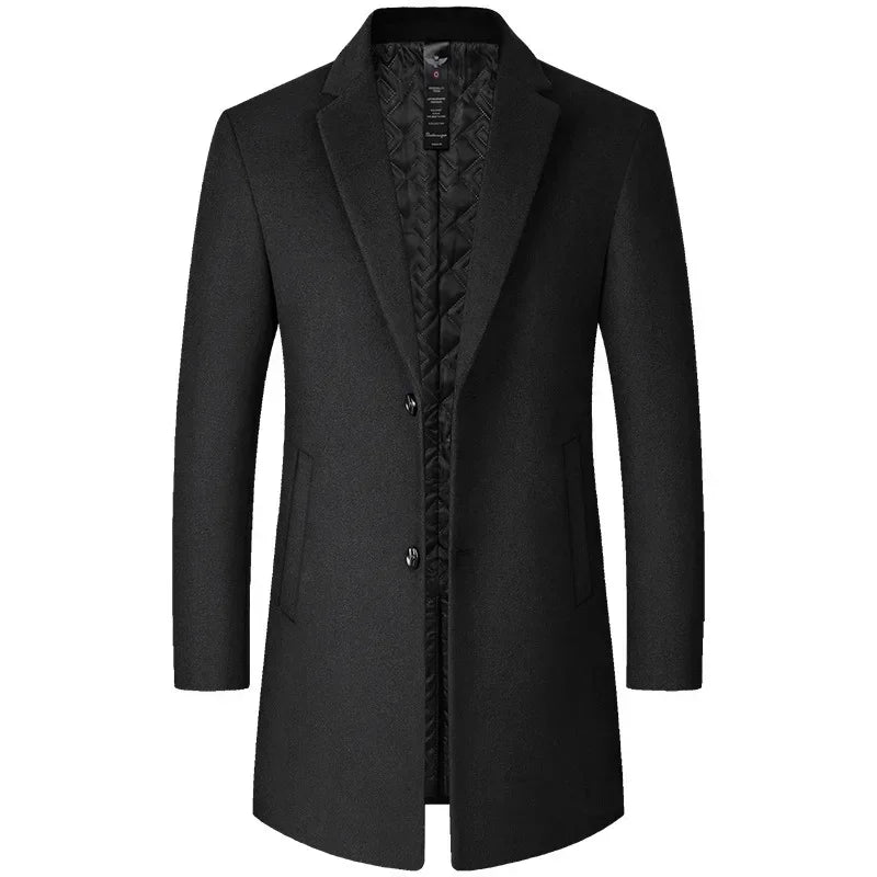 BROWON Brand Trench Coat Men Autumn and Winter New Solid Color Long Woolen Coat for Men Business Casual Windbreaker Men Clothing - Craftklart.store