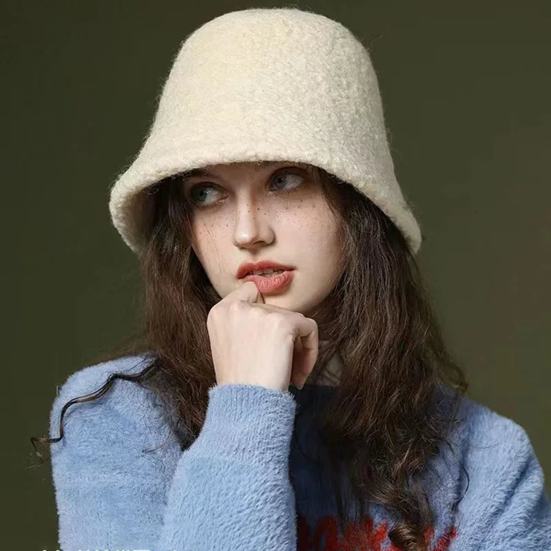 Simple Wool Bucket Hat for Women