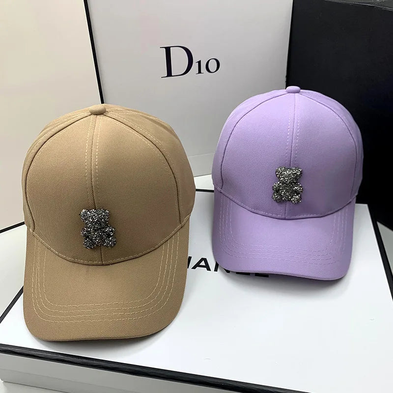 Women Korean Wild Bear Rhinestone Caps