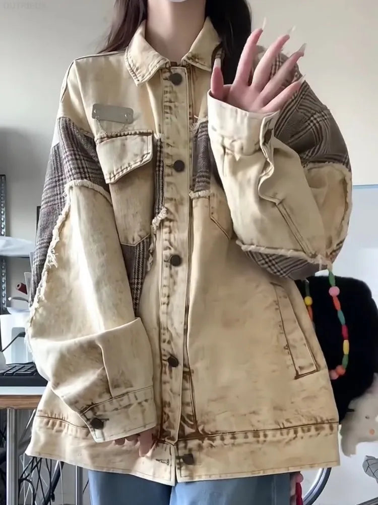 Patchwork Streetwear Contrast Color Grunge Jackets - Premium Jacket from Craftklart Dropship - Just $40.71! Shop now at Craftklart.store