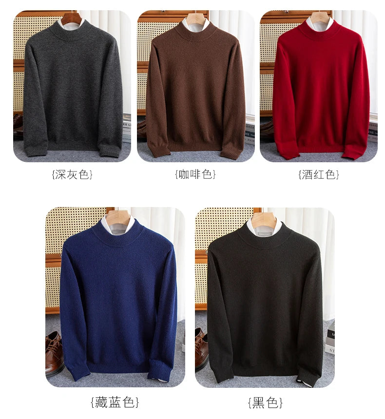 New Fashion Men's 100% Wool Pullover Half-high Collar Sweater - Craftklart.store
